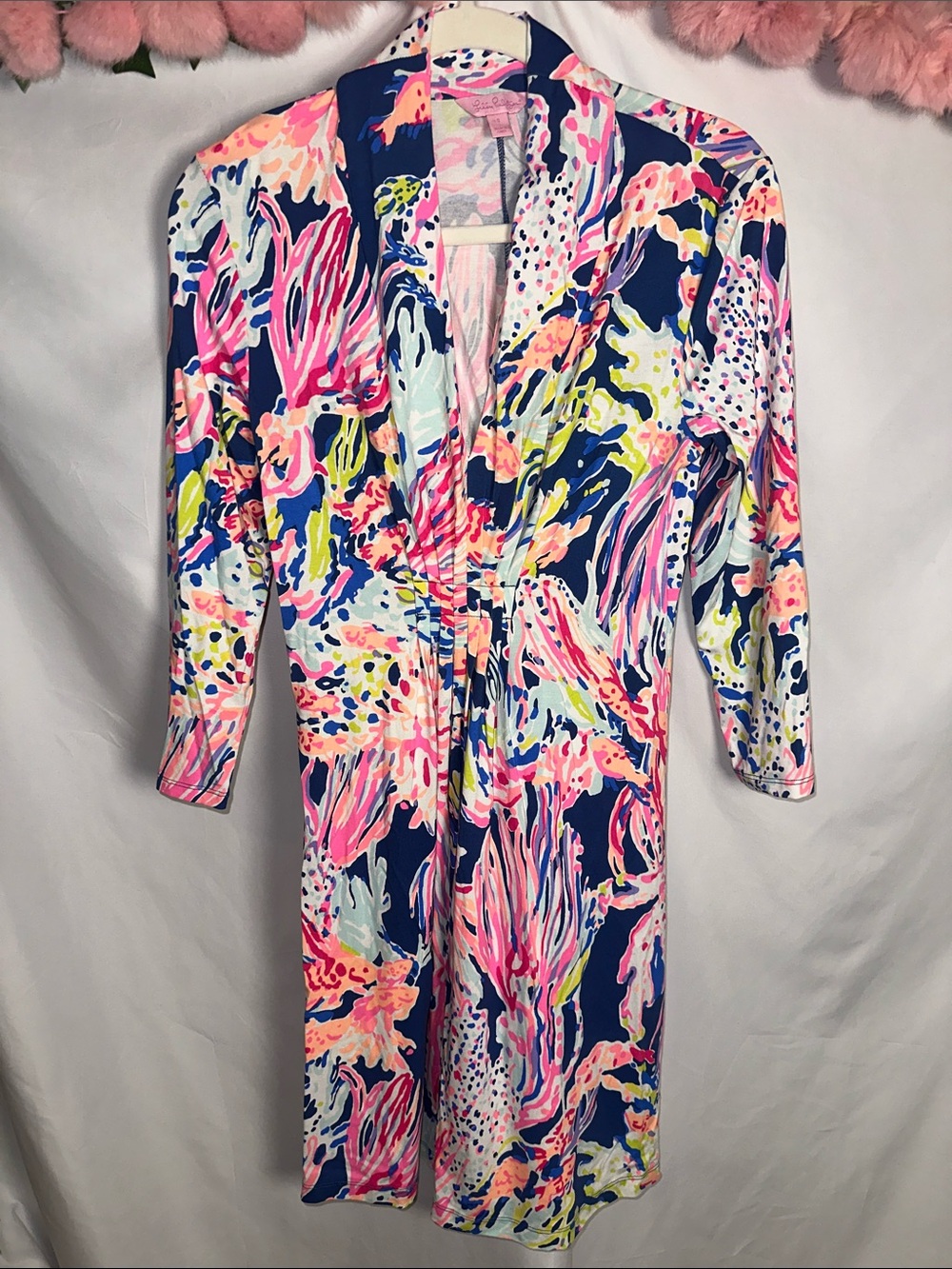 Lilly Pulitzer Navy Multicolor Long Sleeve Wrap Dress